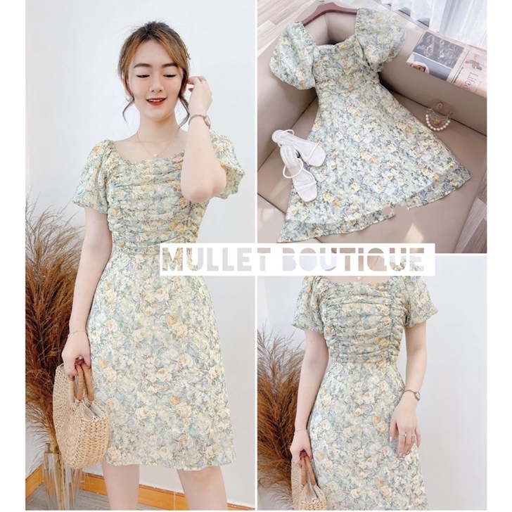 VÁY VOAN NHÚN NGỰC HOA XANH by MULLET