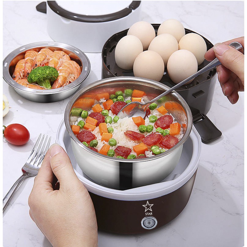 Hộp cơm hâm nóng giữ nhiệt cắm điện inox 3 tầng