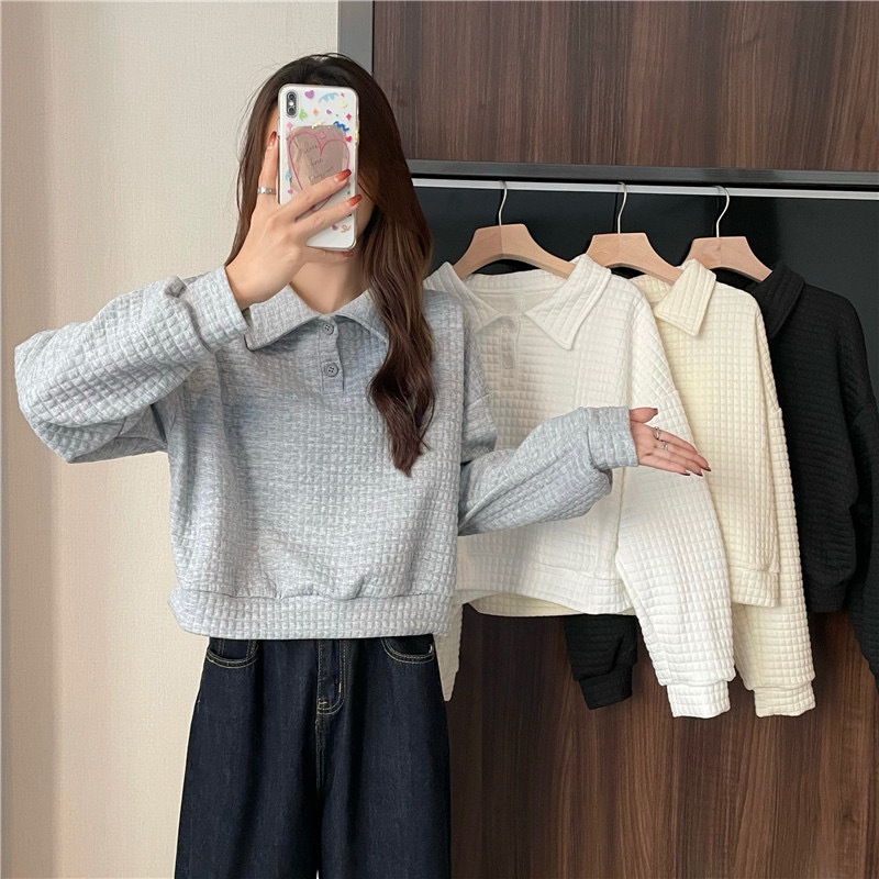 Áo Len Tay Dài Cổ Polo Dáng Ngắn Thời Trang Mùa Thu Mới Cho Nữ