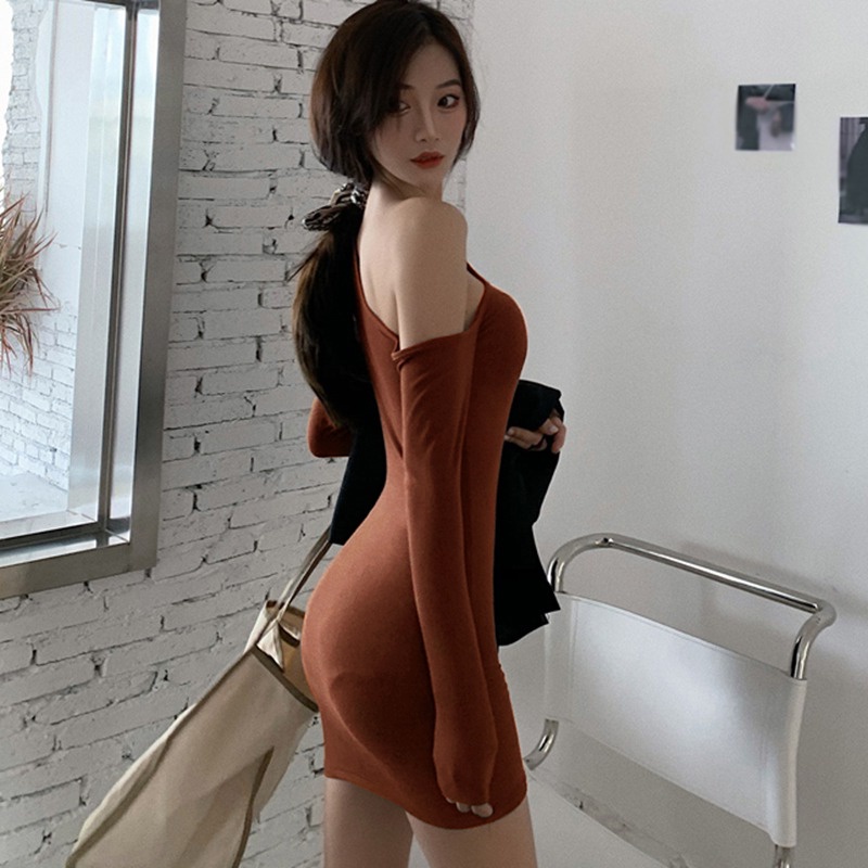 Đầm Tay Dài Ôm Dáng Thiết Kế Độc Đáo Phong Cách Hàn Quốc