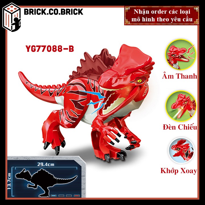 Mô hình Khủng long Dinosaurs Đồ chơi lắp ráp Jurassic Park Tyrannosau T Rex YG77088 (Có Đèn + Tiếng)