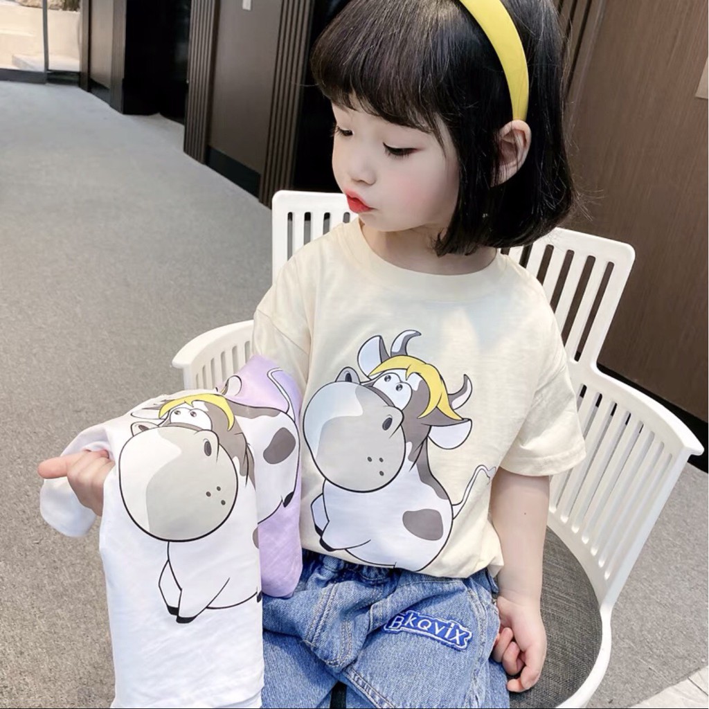 Áo thun bé gái Con Xinh cotton Chú bò Cute áo thun trẻ em từ 5 đến 14 tuổi