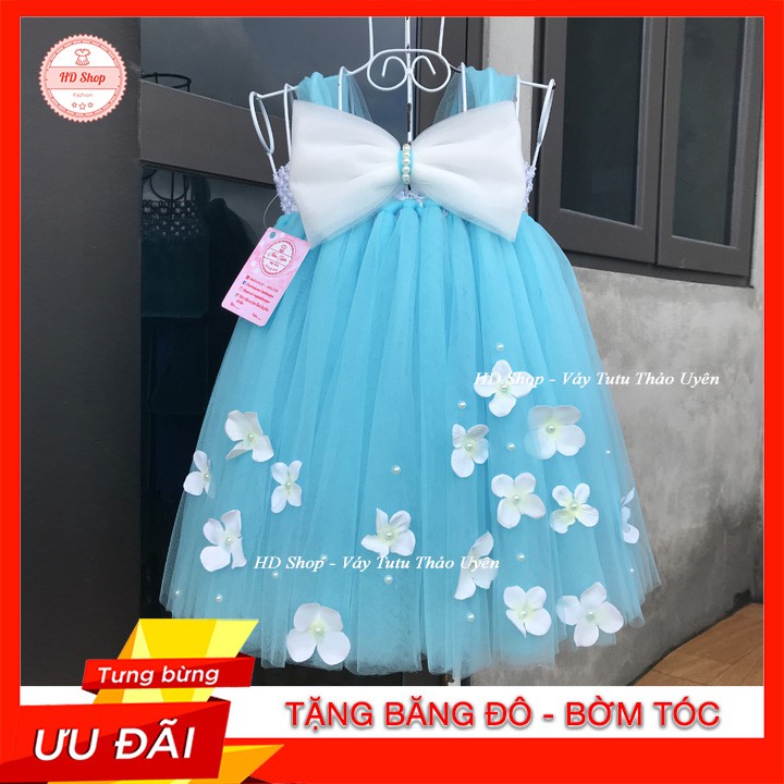 Đầm công chúa cho bé❤️FREESHIP❤️Đầm công chúa cho bé nơ trắng đính hoa tú cầu