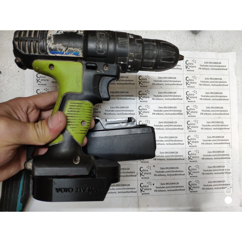 Đế chuyển pin máy khoan tàu như VOTO 21V MAX, BOSCH tàu 36V sang dùng hộp pin cài Makita