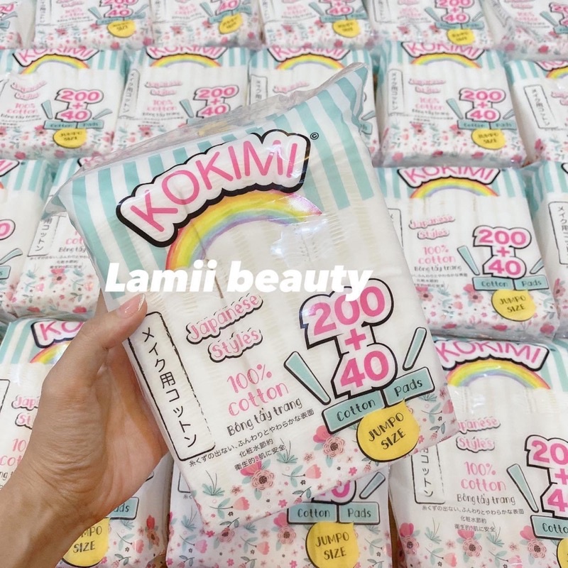 Bông tẩy trang KOKIMI bịch vuông 260 miếng& cây tròn 155 miếng - LAMII BEAUTY