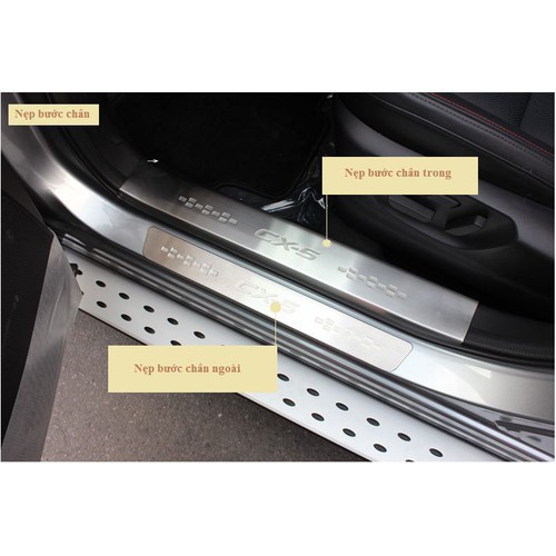 Ốp bậc cửa, nẹp bước chân trong ngoài xe Mazda Cx5 2014 2015 2016 2017- mẫu INOX