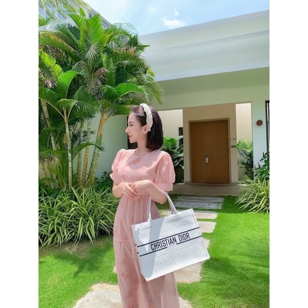 Đầm voan hoa babydoll xoè dài tay bo dây lưng Đầm váy đi chơi dạo phố du lịch đi biển đi Đà Lạt dễ thương cute xinh xắn