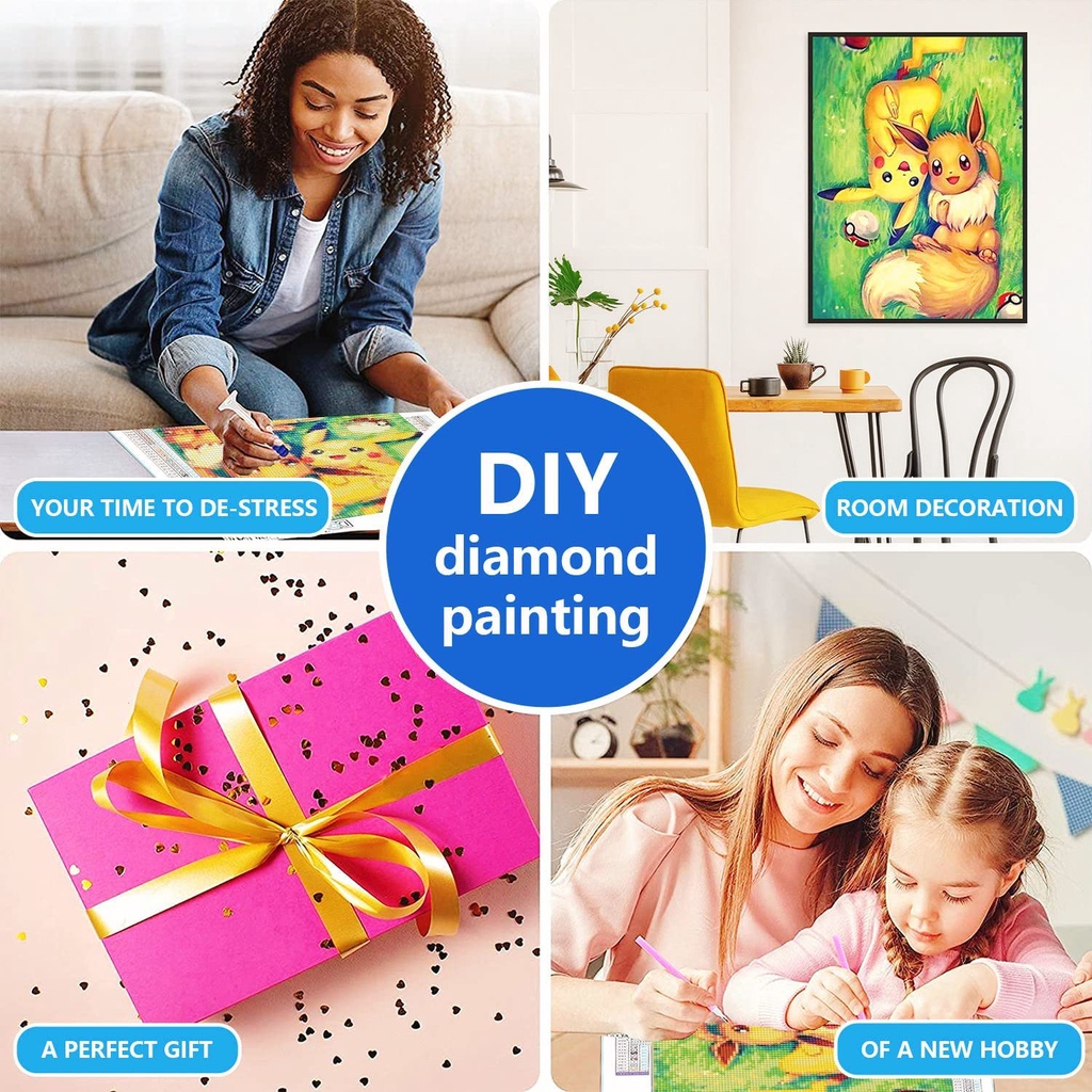 Bộ Tranh Đính Đá 5D Toàn Diện Họa Tiết Pikachu / Vuông Độc Đáo DIY Dùng Trang Trí Nhà Cửa