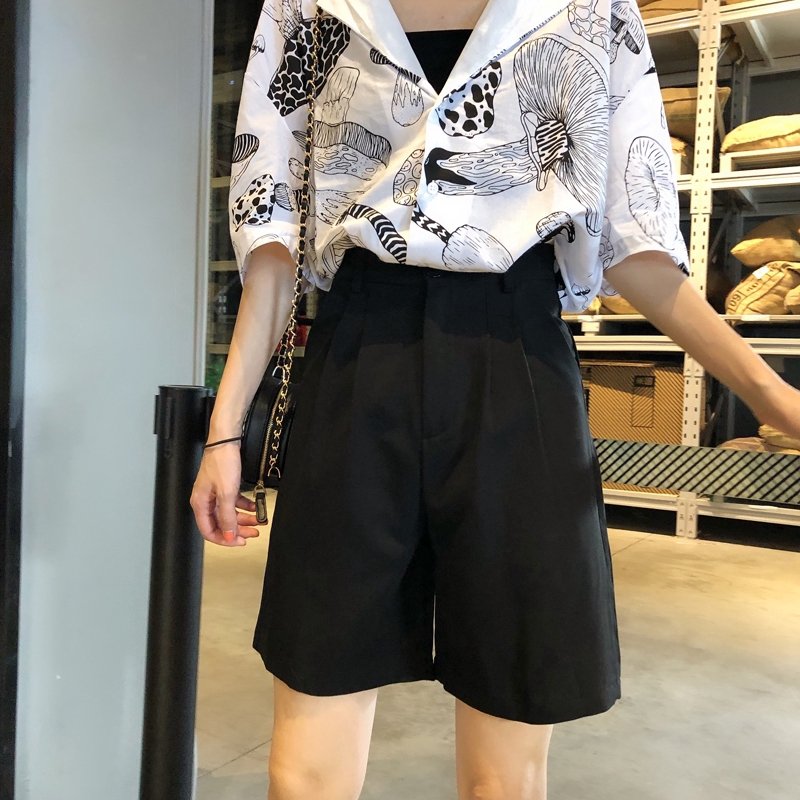 SUXI Quần Short Ống Rộng Lưng Cao Hợp Thời Trang