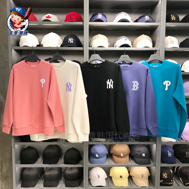 MLB Áo nỉ tay dài in hình hành tinh phong cách Hàn Quốc mới cho nam nữ