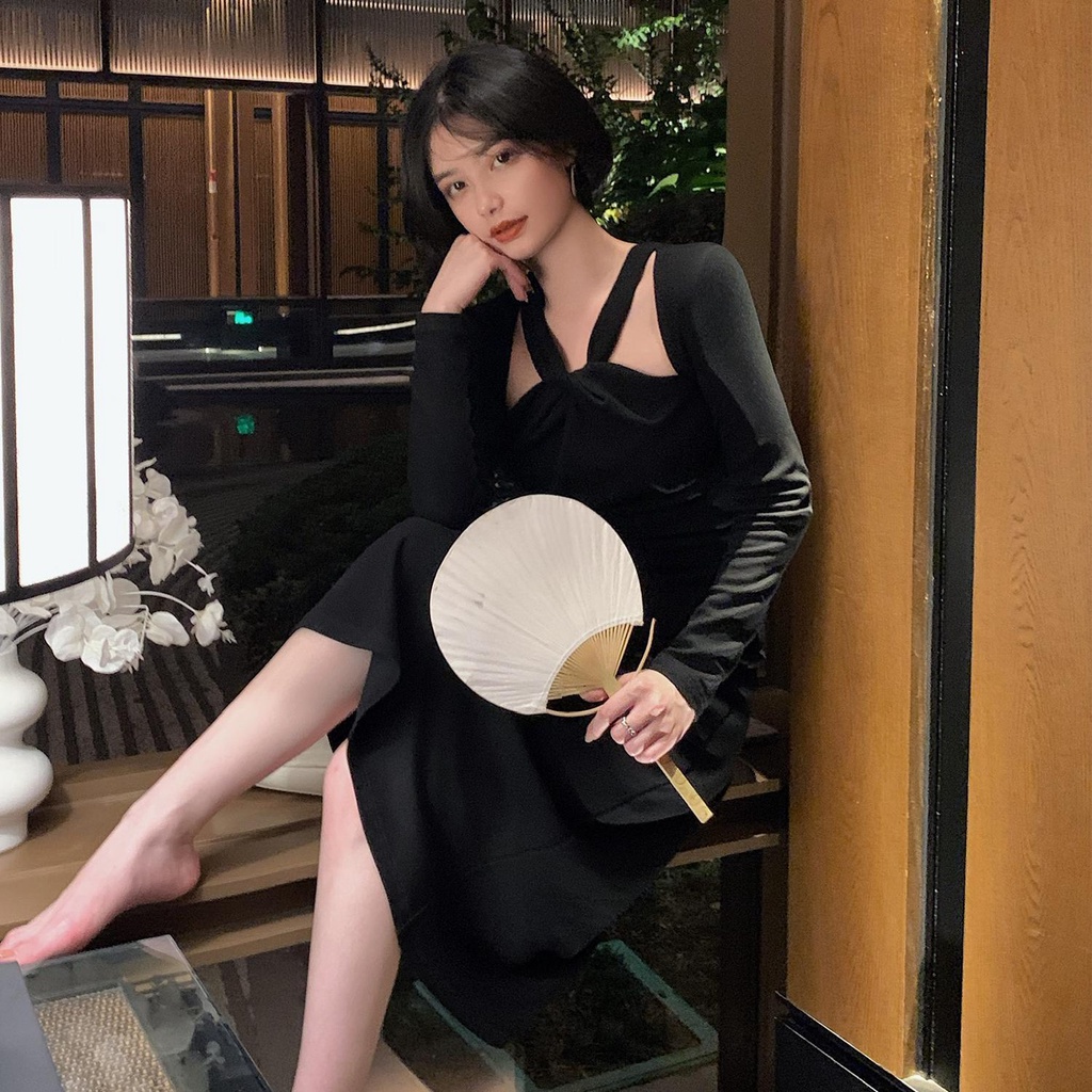 COZOK Đầm tay dài kiểu dáng đơn giản hợp thời trang