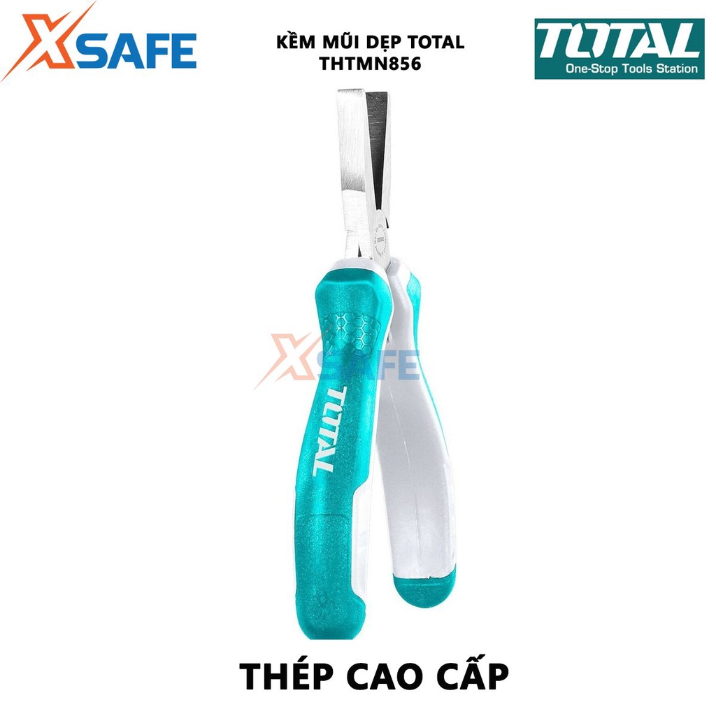 Kềm mũi dẹp TOTAL THTMN856 | Kìm mũi dẹp kích thước 4,5&quot;/ 115mm, thép CR-V, tay cầm cách điện, bọc cao su chống trơn