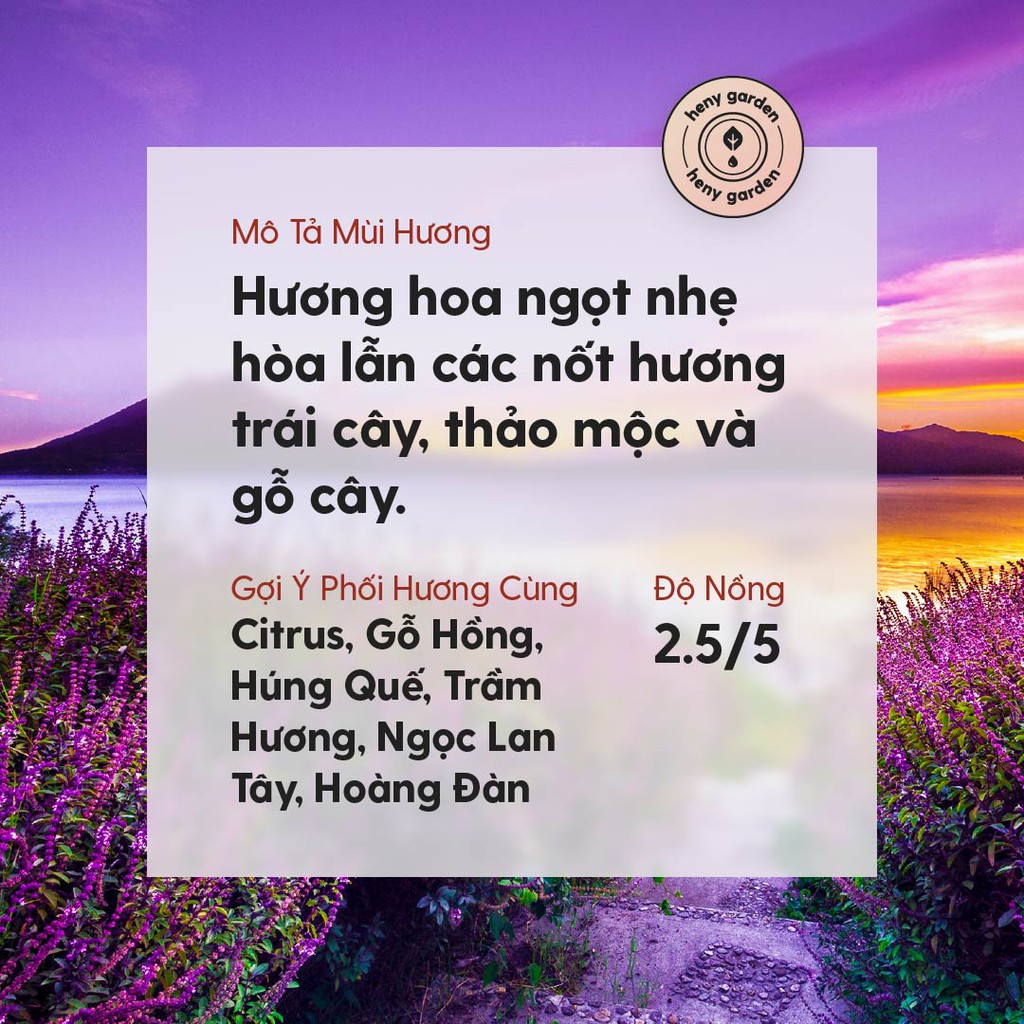 Tinh Dầu Oải Hương Lavender Organic Thiên Nhiên Nguyên Chất Đậm Đặc Xông Thơm Phòng, Làm Nến Thơm HENY GARDEN