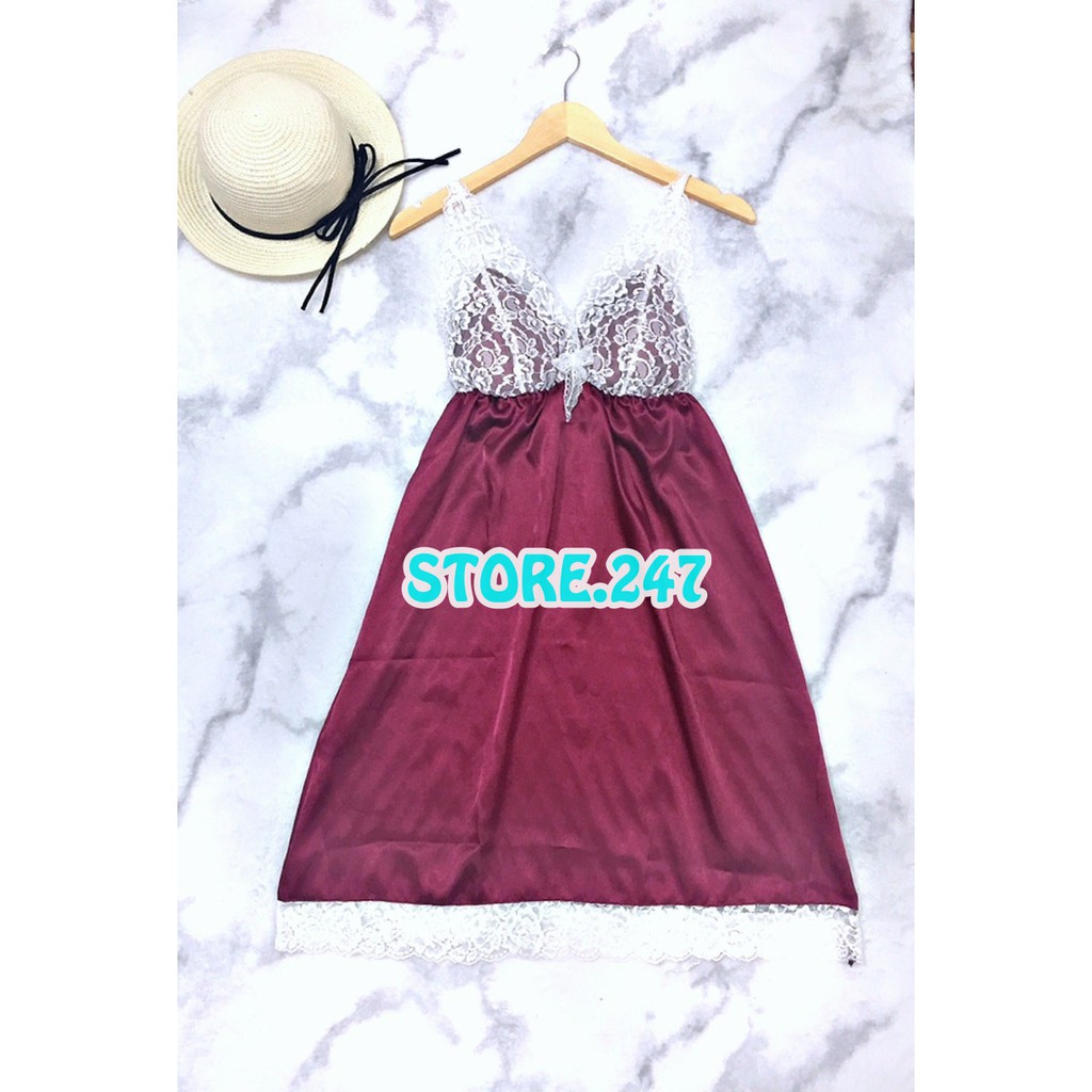 Đầm ngủ phi lụa gợi cảm phối ren có mút ngực free size dưới 65kg, Váy ngủ sexy đầm xuông quyến rũ cho các bạn nữ cá tính