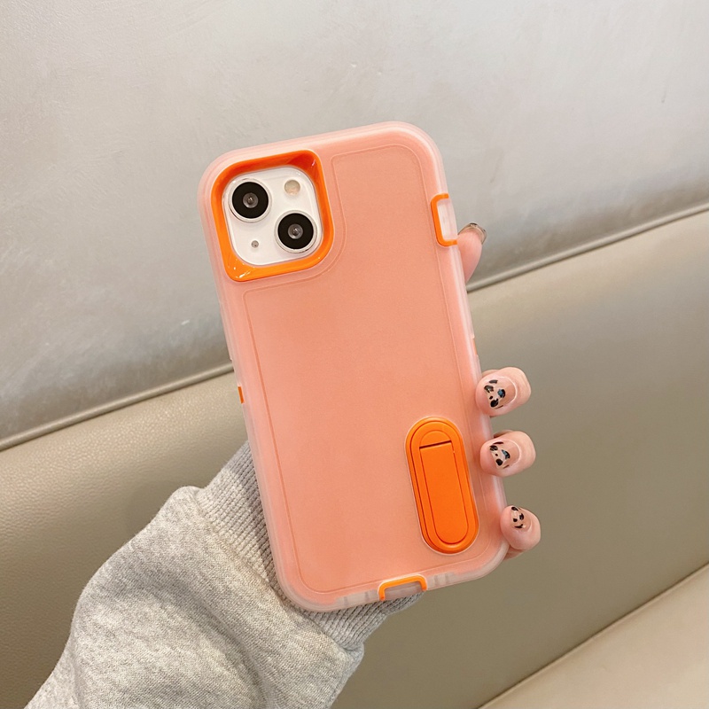 Ốp Điện Thoại Armor Siêu Dày Màu Sắc Tương Phản 3 Trong 1 Có Thanh Đỡ Chống Sốc Cho iPhone 14 13 12 11 Pro Max
