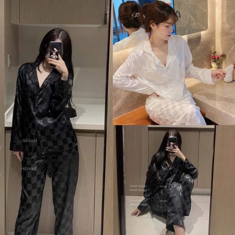 Bộ Pijama Chất Lụa Gấm Tay Dài - Quần Dài
