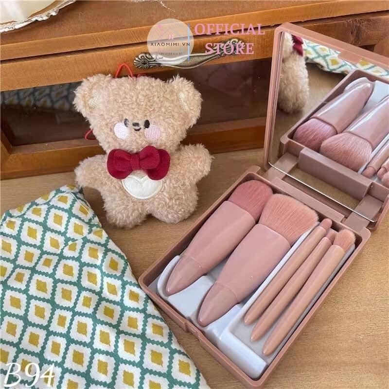Bộ cọ trang điểm makeup cá nhân combo bộ 6 món kèm hộp gương màu hồng XIAOMIMI D1.100