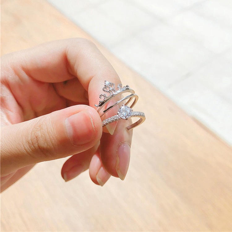 【Jewelry Time】2Pcs/Set Korean Diamond Index Finger Ring Female Double Layer Open Rings