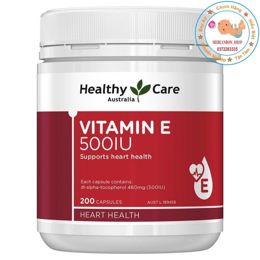 Viên uống Healthy Care Vitamin E 500IU Úc 200 viên hỗ trợ tái tạo, làm đẹp da và tóc cho người từ 12 tuổi - mẹ bean bon