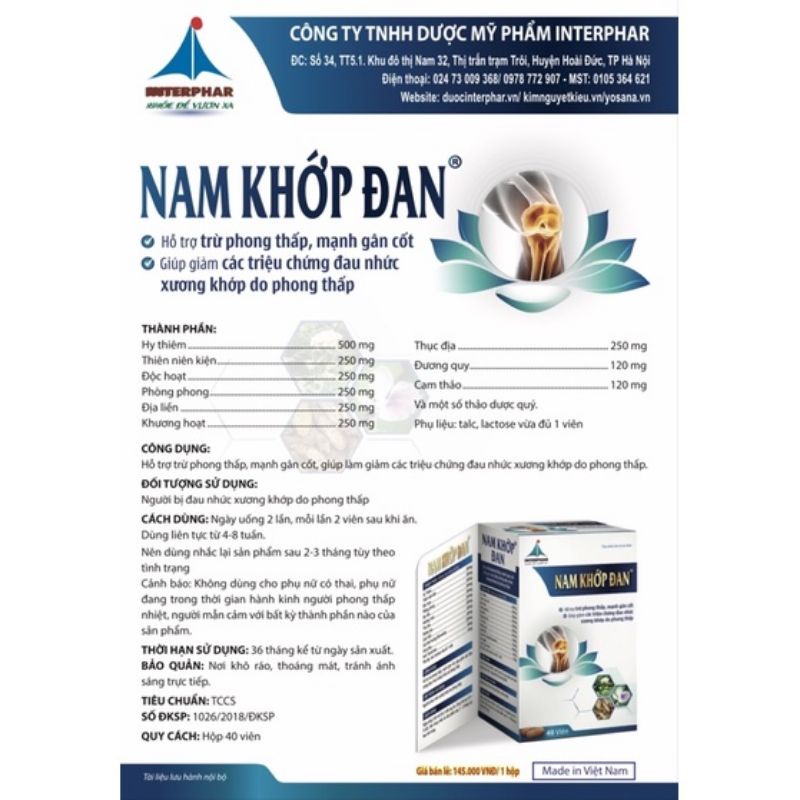 Nam Khớp Đan (lọ 40 viên) hỗ trợ xương khớp, gân cốt mạnh khỏe