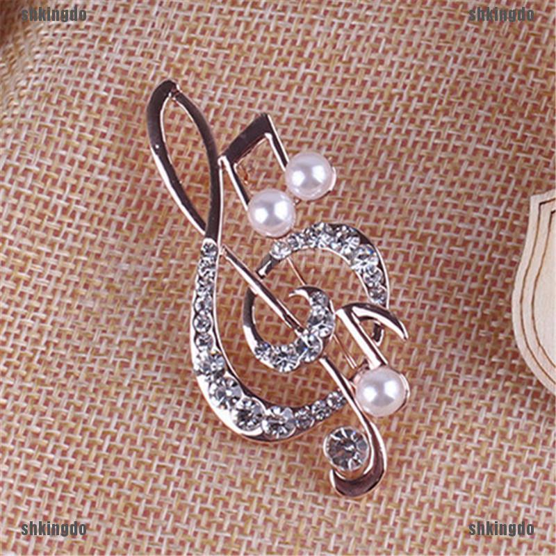 Cài áo hình nốt nhạc đính đá và ngọc trai thanh lịch