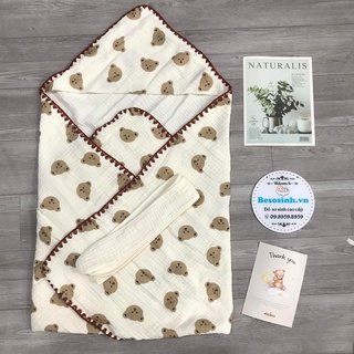 Ủ choàng xô cho bé Mochee 90x90cm, chăn ủ muslin cotton mềm mại
