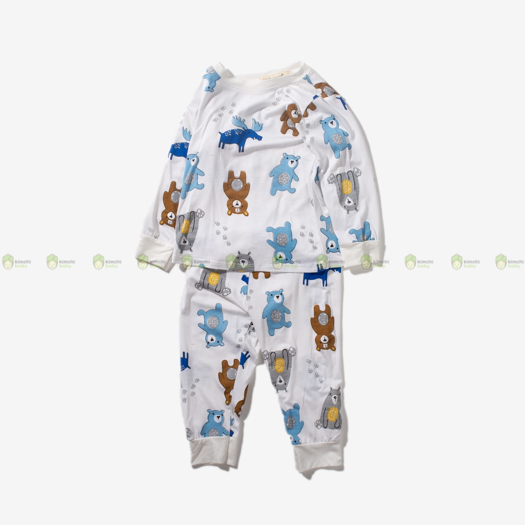 Bộ Dài Tay Cho Bé Trai, Bé Gái Vải Thun Lạnh Minky Mom Hoạ Tiết Gấu Trắng, Đồ Bộ Mặc Nhà Cho Bé MKMTD2225