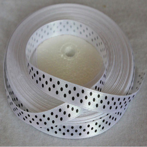 Cuộn Dây Ruy Băng Vải Satin 50Yards 3 / 8 &quot;10mm Họa Tiết Chấm Bi Trang Trí Tiệc Cưới