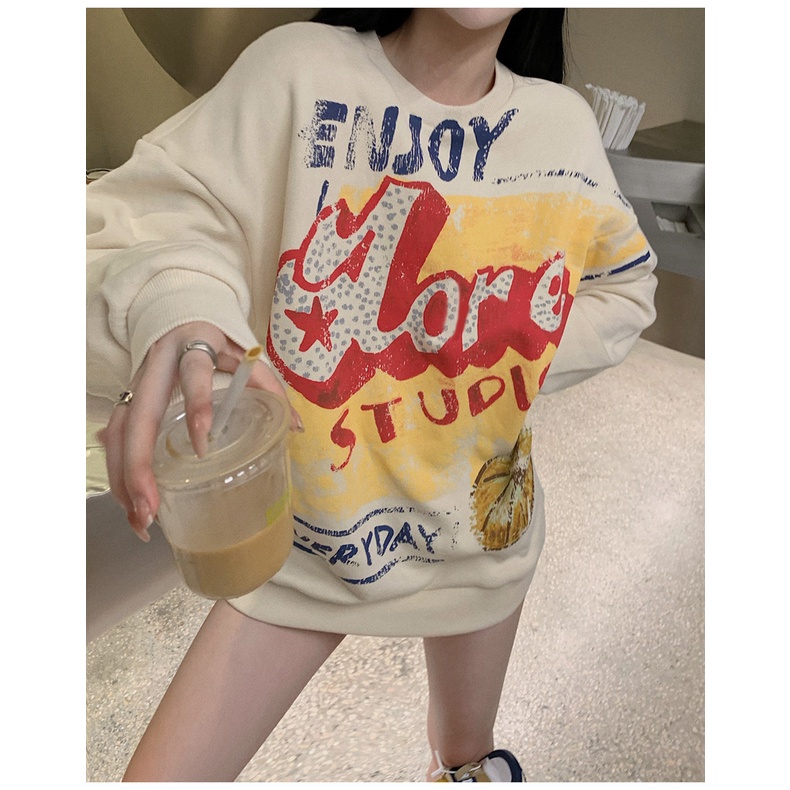 Áo Sweater Nữ Tay Dài Cổ Tròn In Hình Graffiti Phong Cách Hàn Quốc Dễ Phối Đồ | BigBuy360 - bigbuy360.vn