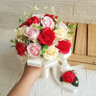BÓ HOA CƯỚI CÔ DÂU CẦM TAY HOA HỒNG SÁP MÀU ĐỎ, HỒNG, CAM NHẠT PASTEL, CHỤP HÌNH CƯỚI