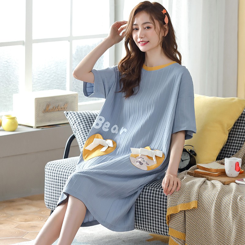 Đầm Ngủ Ngắn Tay In Họa Tiết Hoạt Hình Phong Cách Hàn Quốc Cho Nữ | BigBuy360 - bigbuy360.vn