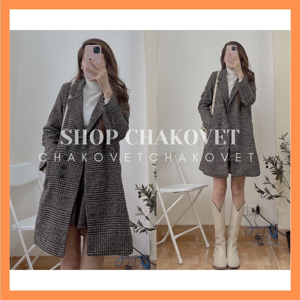 Áo măng tô nữ 2 lớp AD8118, kiểu áo dạ khoác ngoài cổ vest hàng cao cấp dạ dày dặn thiết kế 5 cúc dọc 2 túi chéo đẹp