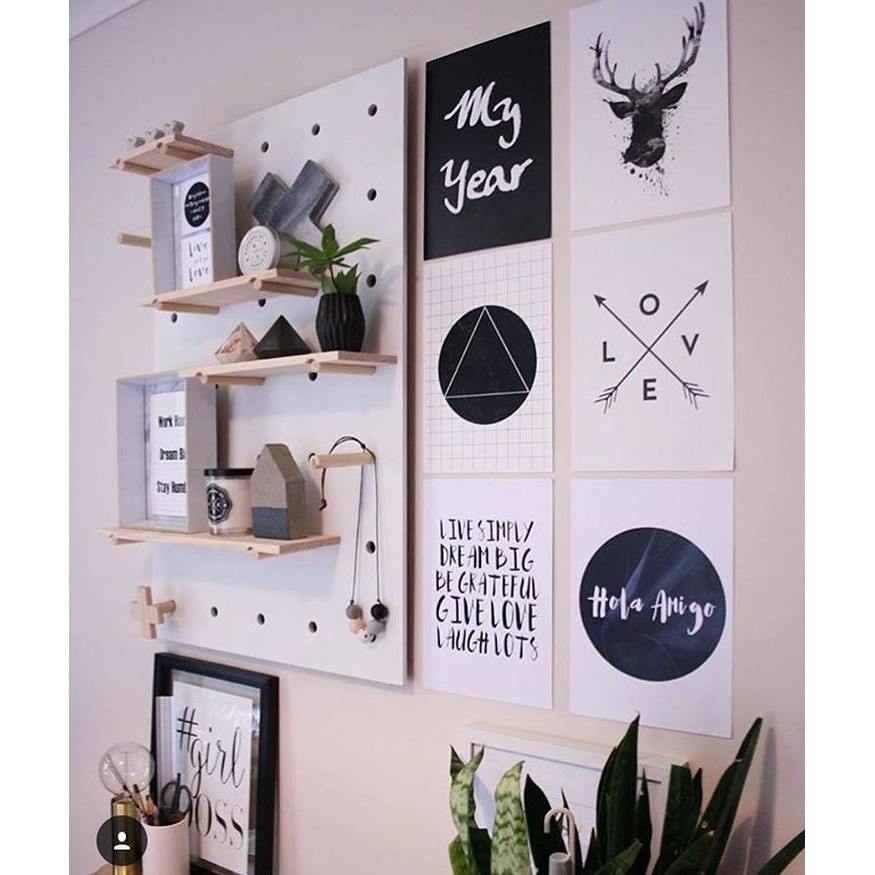Bảng trang trí pegboard 60*40cm ❤️FREESHIP❤️ bảng gỗ trang trí, bảng chốt trang trí kèm kệ cao cấp NGON DECOR | BigBuy360 - bigbuy360.vn