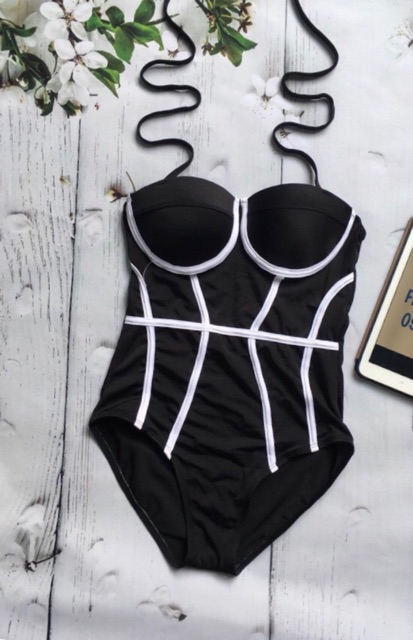 Đồ bơi bikini 1 mảnh viền trắng cúp ngực quyến rũ | BigBuy360 - bigbuy360.vn