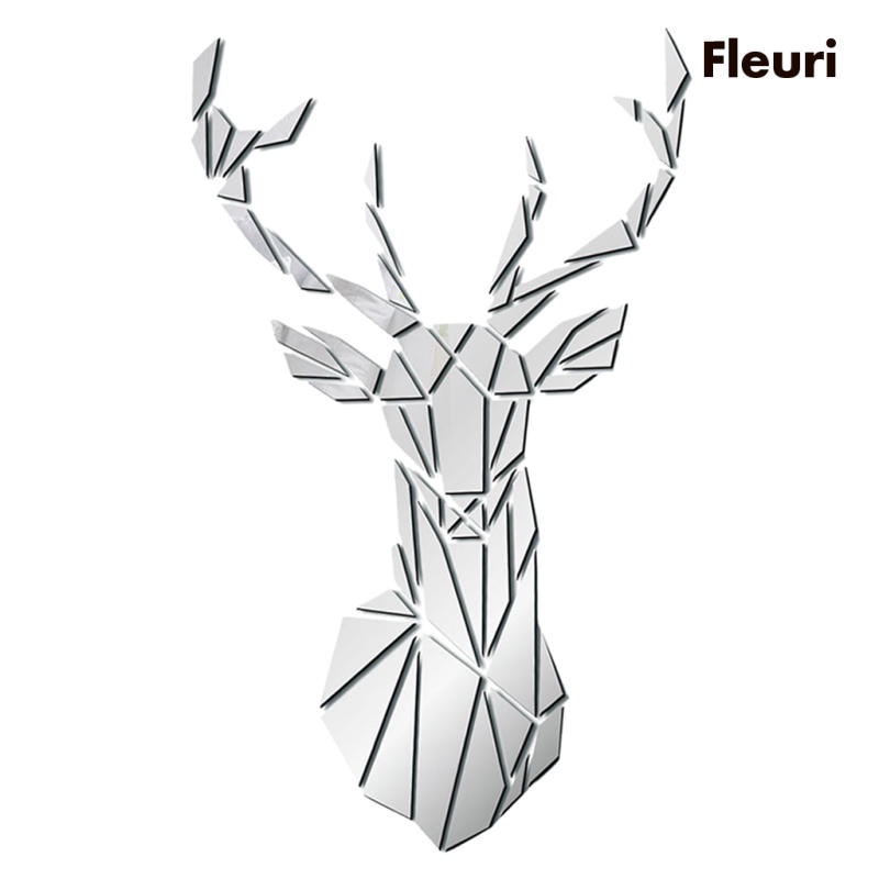 Đề Can Acrylic Hình Hươu Tráng Gương Màu Đen Dán Tường Trang Trí Nhà Cửa