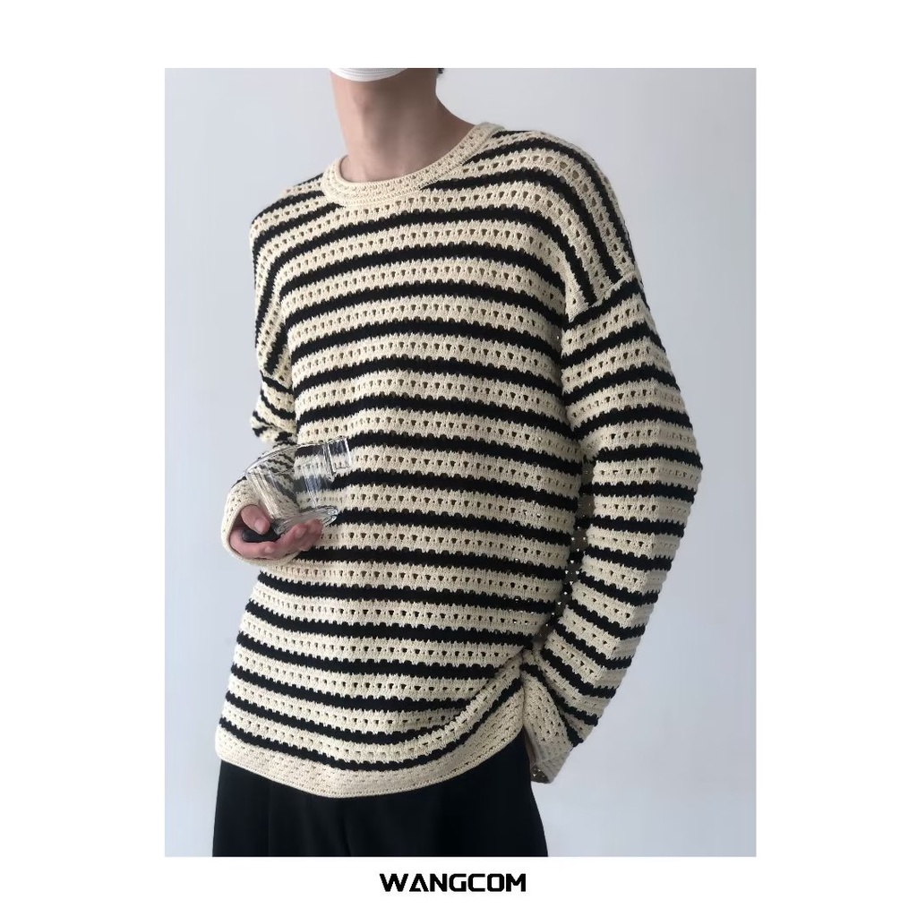 Áo Len Dài Tay Họa Tiết Kẻ Sọc Thiết Kế Mới Cao Cấp Thời Trang Theo Phong Cách Hàn Quốc Cho Nam