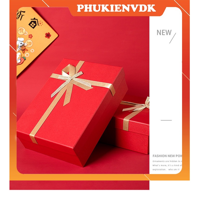 Hộp quà tặng hộp quà tết hộp quà Noel Valentine hộp quà sinh nhật gắn nơ màu đỏ