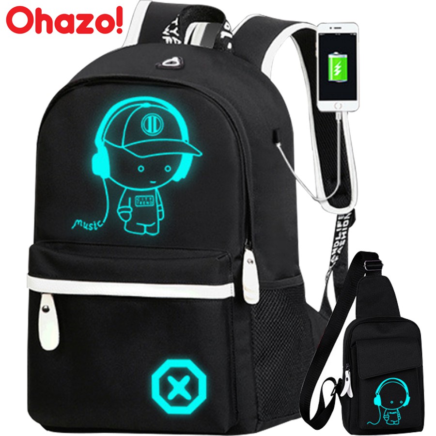 Bộ Balo Đi Học Ohazo! + Túi Đeo Chéo Sành Điệu Cực Cool ( Tặng Cáp Sạc USB và lỗ Tai Nghe Cho Balo)
