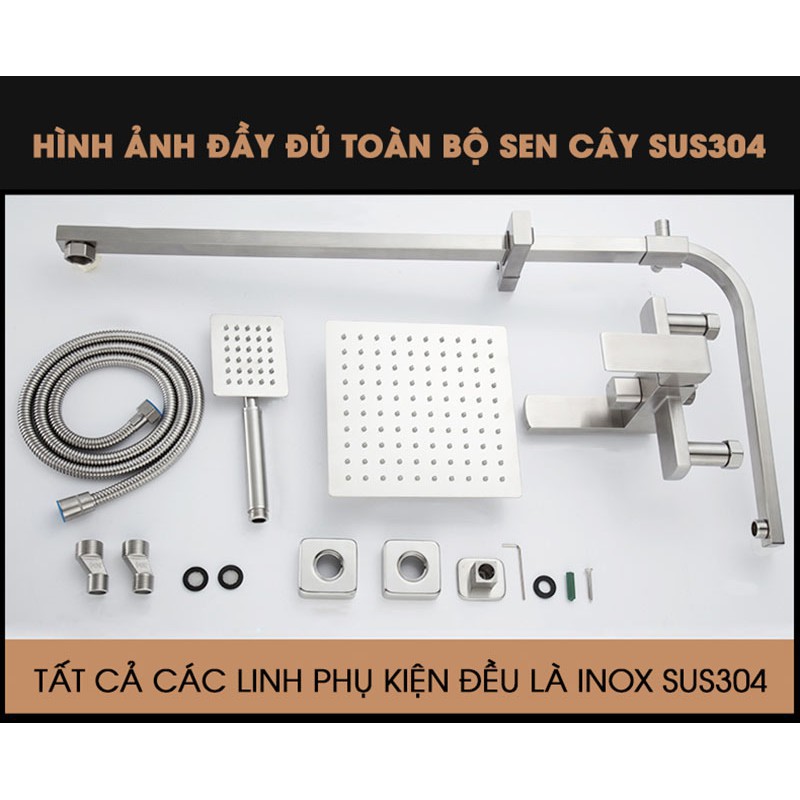 Sen Cây Tắm Đứng Nóng Lạnh INOX SUS 304 Vuông TR-1089 (Bảo hành toàn quốc 12 tháng) Không chì an toàn cho sức khỏe