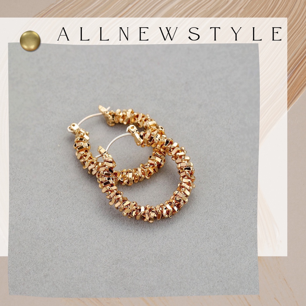 Bông tai Allnewstyle hạt xuyến titan mạ vàng 18K