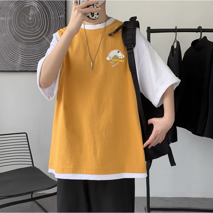 Áo thun tay lỡ unisex form rộng, áo phông nam nữ oversize in hình cầu vồng co giãn 4 chiều 2022