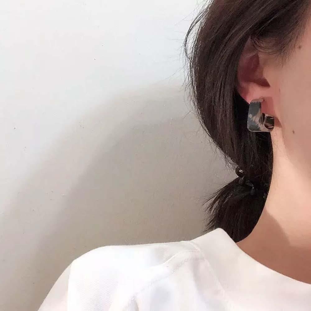 FORBETTER Temperament Arc Stud Earrings Retro Fashion Jewelry Leopard Earrings Women Wild Irregular Korean Geometric Square Acrylic/Multicolor