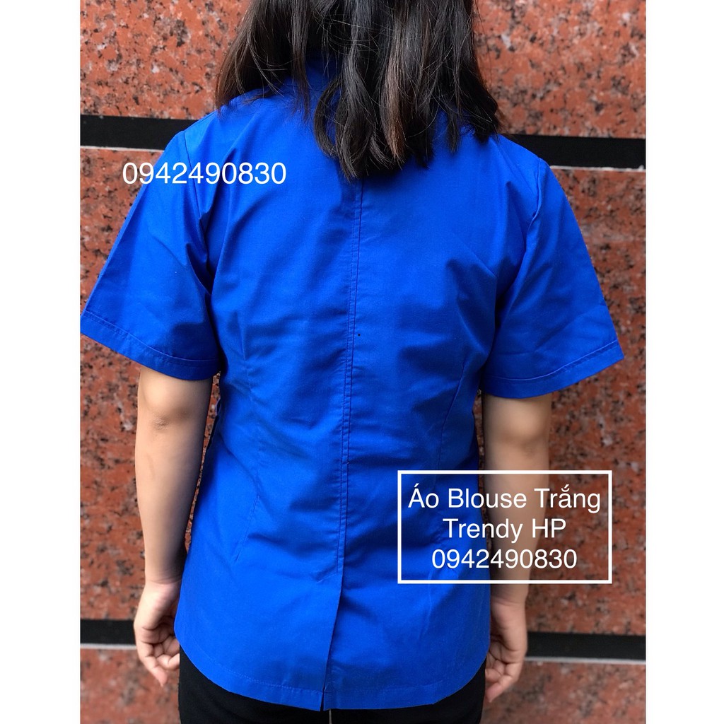 Áo công nghệ xanh, áo blouse Nam nữ màu xanh dương đậm-Áo tạp vụ, nhân viên vệ sinh nhà hàng, khách sạn, bệnh viện