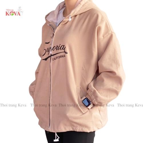 Áo Hoodie Nữ Form Rộng Cute Đẹp, Áo Khoác Nỉ Bomber Có Mũ Rộng Khóa Kéo Nhiều Màu Cá Tính Tay Phồng , Keva