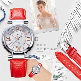 Đồng Hồ Nữ SBAO 138 Dây Da (Có 6 Màu: Đỏ, Hồng, Trắng, Nâu, Xanh, Đen)