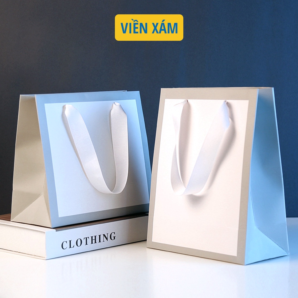 Túi giấy cứng đựng quà màu trắng viền màu TGCVM01 Quai Vải Cao Cấp Nhiều kích cỡ Nhiều màu sắc -Saigonir