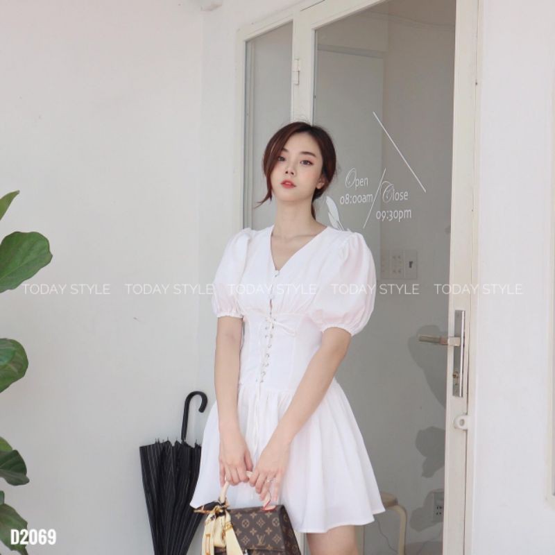 [Mã FATHANG5 giảm 10K đơn 50K] 🔥Đầm trắng dự tiệc tay bồng dây rút nút bọc thiết kế cao cấp( hành loại 1) | BigBuy360 - bigbuy360.vn