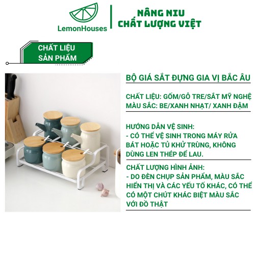 Hũ Đựng Gia Vị Khay Sắt- Bộ 3 Hũ Dung Tích 300ml Và Bộ 3 Lọ Dung Tích 500ml Gốm Xứ Chống Ẩm Mốc, Côn Trùng Kèm Muỗng