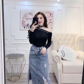 Áo thun lụa tay dài áo in viền chữ cổ form 50 kg trở lại