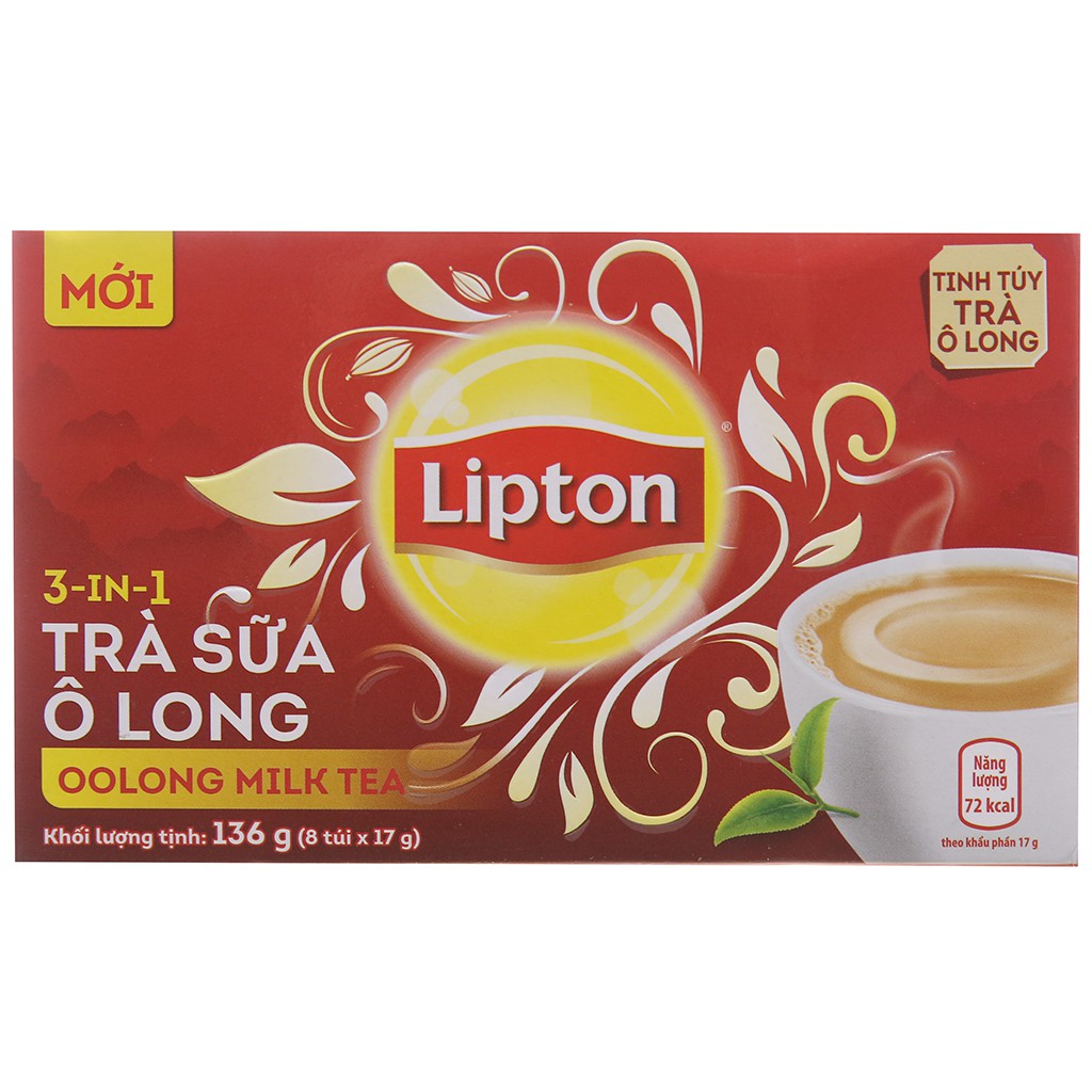 Trà sữa ô long Lipton 3 trong 1 hộp 136g-8 túi x 17g